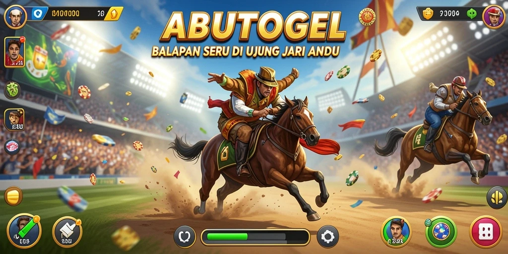 Tangkapan layar gameplay ABUTOGEL dengan balapan yang mendebarkan.