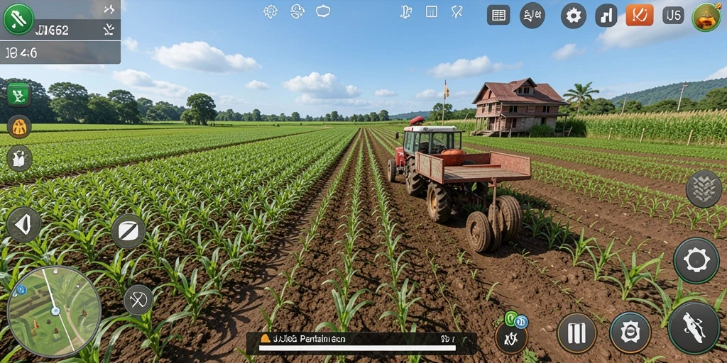 Screenshot gameplay JJ62 menampilkan aktivitas bertani yang seru.