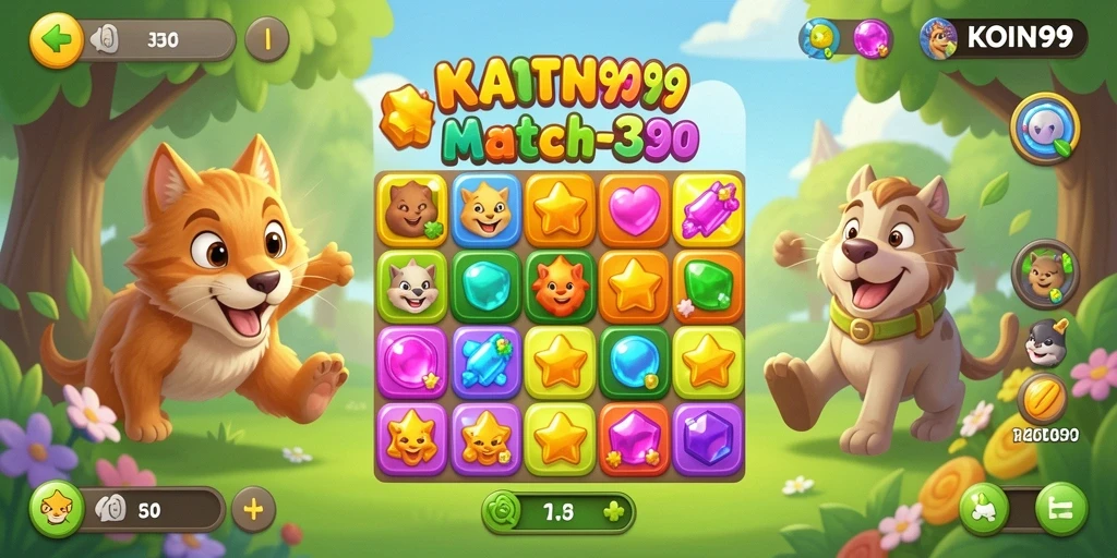 Screenshot gameplay KOIN99 yang menampilkan aksi seru match-3.