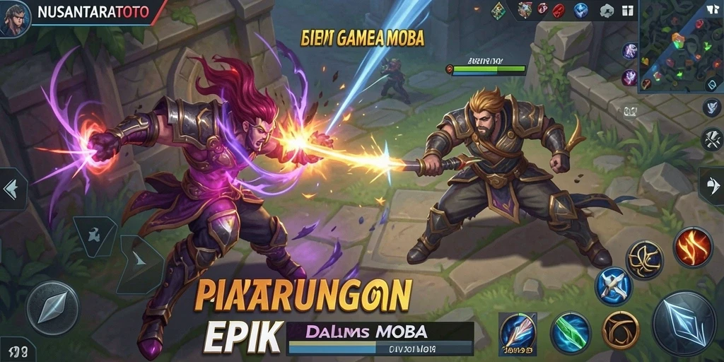 Screenshot gameplay seru NUSANTARATOTO dengan pertarungan tim.