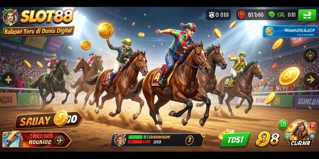 Tangkapan layar gameplay <strong>SLOT88</strong> menunjukkan aksi balapan yang mendebarkan dan penuh warna.