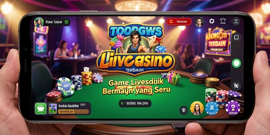 Screenshot gameplay TOOPGWS yang menampilkan dealer langsung dan suasana kasino.