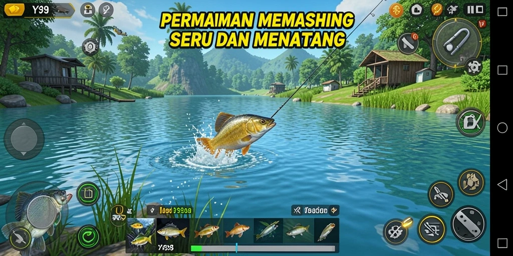 Tangkapan ikan besar dalam gameplay Y89 yang menantang.